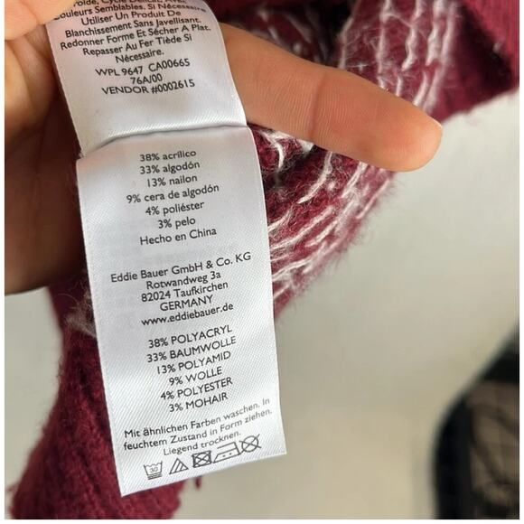 Eddie Bauer Fair Isle Women's Burgundy and White Wool Mohair Sweater Medium - Picture 6 of 6